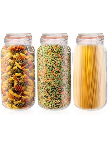 75 oz Glass Jars With Airtight Lids And Leak Proof Rubber Gasket,Large Wide Mouth Mason Jars With Hinged Lids For Kitchen Canisters 2L,Big Glass Storage Containers,Half Gallon Jars Canning Jars 3 Pack