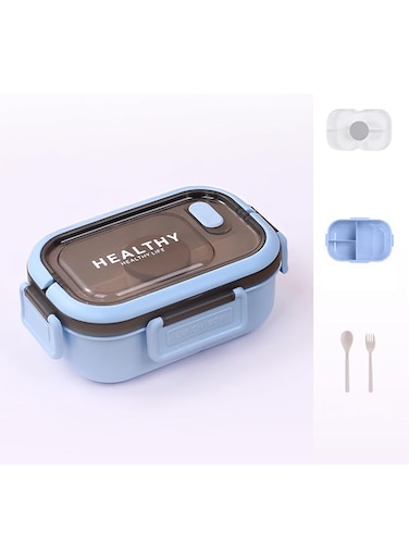 YAH Healthy Life Bento Lunch Box with Sauce Box - Leak-Proof, BPA-Free, 2 Stackable Layers, 6 Compartments, Includes Cutlery &amp; Carry Handle, Microwave &amp; Dishwasher Safe
