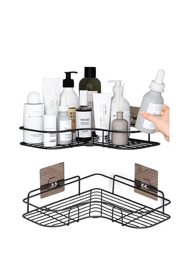2PCS Corner Shower Shelves Shower Rack Kitchen Racks Self Adhesive No Drilling Wall Mounted Shower Storage Shelf Organizer for Bathroom Kitchen Toilet