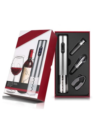Electric Wine Opener Set with Foil Cutter Wine Stopper and Pourer Rechargeable Automatic Corkscrew with LED Light Display for Easy Opening and Serving
