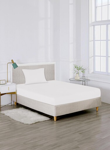 Linen Single Plain Fitted Elastic Bedsheet with 1 Pillow Case 90 x 190 Cm (White)