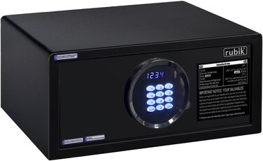 Rubik Hotel Safe Box, Digital Steel Security Safe with Keys, Hotel Style Wide and Low Profile Locker, RB-2042VVD (Size 42x20x37cm) Black