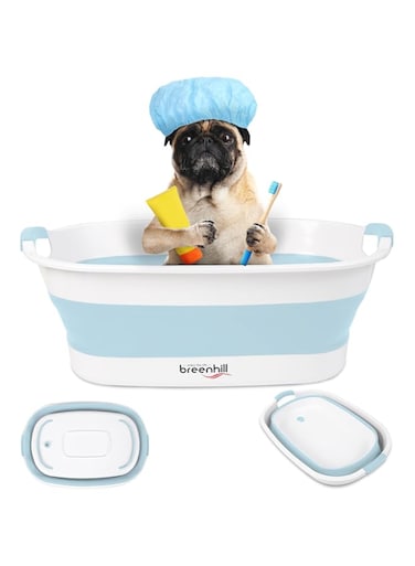 Collapsible Pet Bathtub with Water Drain Plug, Small Pets Portable Bath Tub for Puppy Small Dogs Cats, Portable &amp; Space Saving Design, Blue