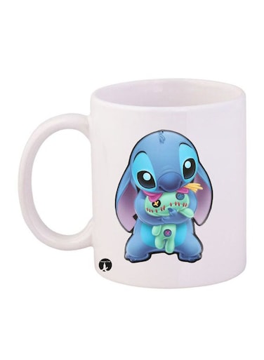 Durable Heat-Resistant Thick Wall Designed Ergonomic Handled Disney Printed Mug White/Blue
