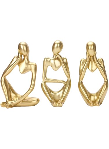 Gold Decor Thinker Statue Set Abstract Modern Sculpture Decor Set of 3 Golden Thinker Statues for Home Living Room Office Bookshelf Coffee table Shelf Desktop Decor Accents Resin Collectible Figurines