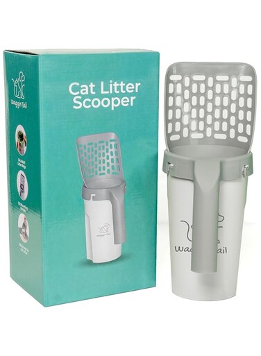Waggin Tail Cat Litter Scoop UPGRADED comes With Poop Bags, Cat Litter Shovel with Waste Can, Cat Scooper with 120 Count Litter Waste Bags. (Cat Litter Scoop)