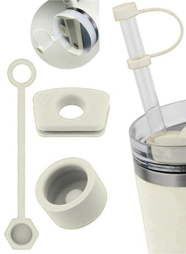Silicone Spill Stopper Kit for Stanley Cup, Tumbler Accessories Set for 30oz &amp; 40oz, Includes Straw Cover, Lid Leak Plug, Spill Stopper, Compatible with Stanley Quencher H2.0 FlowState &acirc;&euro;&ldquo; Cream
