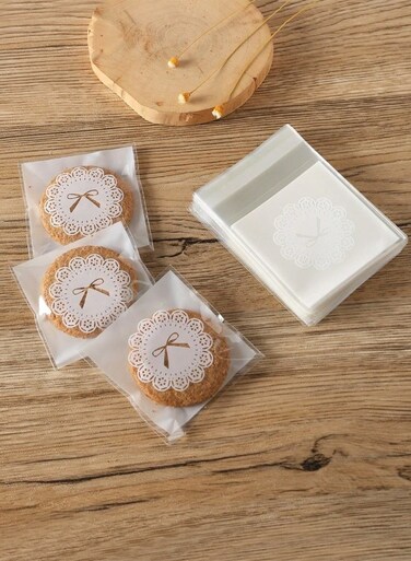 Pieces 3x3 Inch Self Adhesive Cellophane Cookie Bags, White Clear Bowknot Candy Bags, Suitable for Baked Goods, Desserts, Soaps, Cookies