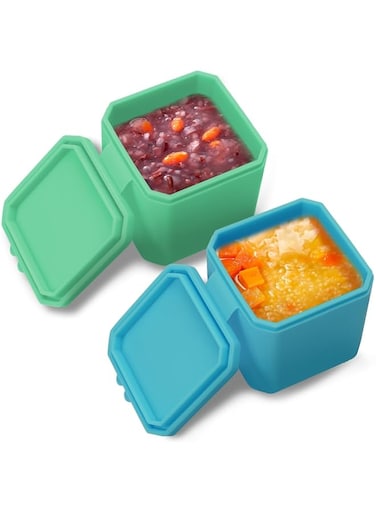 NALACAL 2 Pack Small Silicone Snack Containers with Lids, Leak Proof Salad Dressing Containers, Lunch Box Accessories for Office Travel Picnic (Green, Blue)