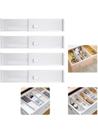 Expandable Drawer Dividers, Large Kitchen Utensils Drawer Divider, 9cm High Adjustable Drawer Organizers Separators for Clothing,Kitchen Utensils,Tools,4 Long Dividers(27cm-45cm)