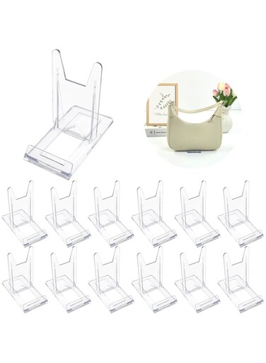 Sibosen 12 Sets of Adjustable Purse Display Stand Clear Acrylic Handbag Stand Holder for Wallet Purses Handbag Bag Clear Stand for Display， Acrylic Purse Display Case for Party Wedding Home Decoration
