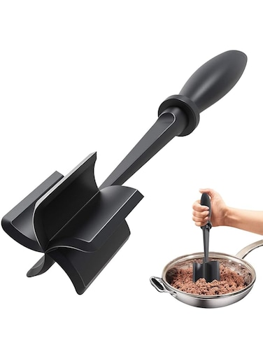 sddjqy Upgrade Meat Chopper, Heat Resistant Meat Masher for Hamburger Meat, Ground Beef Smasher, Nylon Hamburger Chopper Utensil, Ground Meat Chopper, Non Stick Mix Chopper, Mix and Chop, 2pcs black