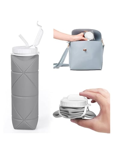 Zurligi Collapsible Water Bottle with Straw &ndash; Reusable, Leakproof Silicone Travel Bottle, Foldable &amp; Portable for Gym, Hiking, Camping, BPA-Free &amp; Eco-Friendly