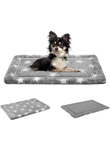EMPSIGN Fancy Dog Bed Mat（61 * 46 * 2.8cm）, Pet Mat Crate Pad Reversible (Cool &amp; Warm), Machine Washable, Pet Sleeping Mat for Dogs &amp; Cats up to 10kg, Grey, Star Pattern