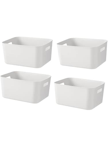 Pack of 4 White Plastic Storage Boxes,Small Plastic Storage Basket for Organizing and Storing Multifunctional Home Editing Containers (25 x 17 x 10 cm)
