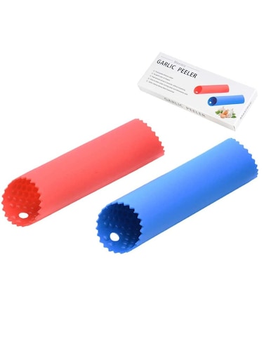 and Smile Garlic Peeler 2 Set Silicone Easy Roller Peeling Tube Odor Free Useful Kitchen Tool Color Red Blue