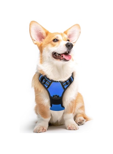 Eagloo Dog Harness No Pull, Walking Pet Harness with 2 Metal Rings and Handle Adjustable Reflective Breathable Oxford Soft Vest Easy Control Front Clip Harness for Small Medium Large Dogs(M,BLUE)