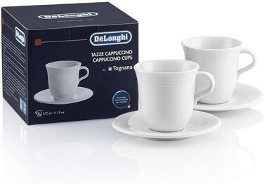 Porcelain Cappuccino Cups Set of 2, 270 ml Capacity, White, Microwave and Dishwasher Safe, Handmade, Ideal for Cappuccino - DLSC309