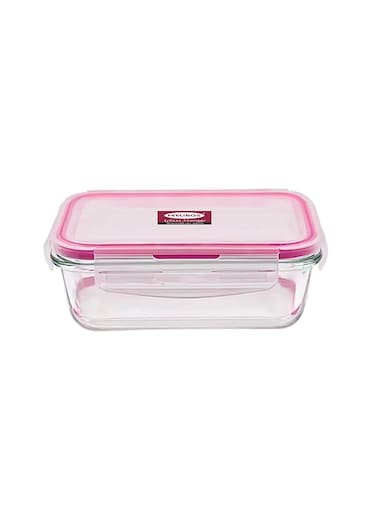 Glass Storage 1000ml with Pink Silicone Lid Clear 21x16x7cm