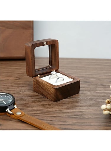 SKEIDO Square Jewelry Box Walnut Solid Wood Wedding Ring Box Small Jewelry Storage Table Top For Marriage Diamond Ring