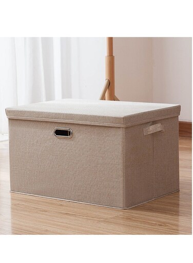 Foldable Fabric Box With Removable Lids And Handles Washable Storage Containers Beige 58*40*35cm
