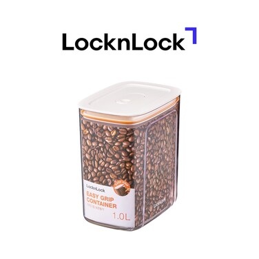 LocknLock Easy Grip Canister Rectangle 1L &ndash; One-Touch Lid, Transparent, Easy to Hold, Dishwasher Safe