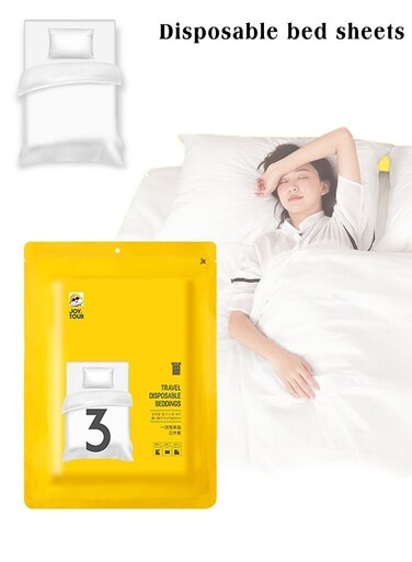 TOUR Disposable Bed Sheets for Travel, Portable Disposable Bedding Set with Bed Sheet*1/Quilt Cover*1/Pillowcases*1 Disposable Bed Sheets Size for Travel Business Trip Camping Hotel