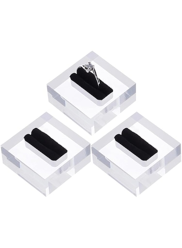 FINGERINSPIRE 3Pcs Clear Acrylic Ring Display Stand with Black Velvet Square Transparent Ring Display Holder Ring Storage for Store Showcase and Home Jewelry Organize 1.6x1.6x0.8 inch