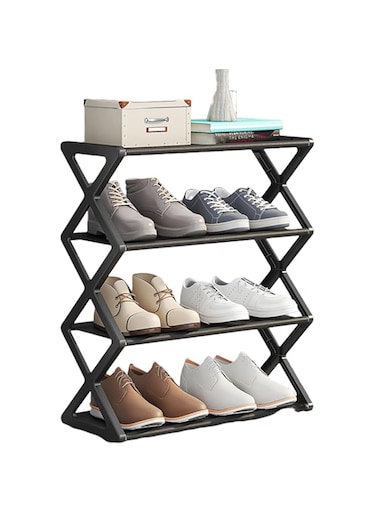 4 Tier Shoe Rack, Detachable Shoe Storage Organizer, Large Capacity Stable Structure Shoe Shelf for Closet, Entryway, Bedroom, Small Spaces, Free Standing Modern Shoe Holder (Black)