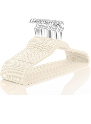 Dot Gift&Acirc;&reg; 10-Pack 45cm Beige Non-Slip Velvet Hangers - Slim Space-Saving Coat &amp; Pant Hangers with 360&Acirc;&deg; Swivel Hook