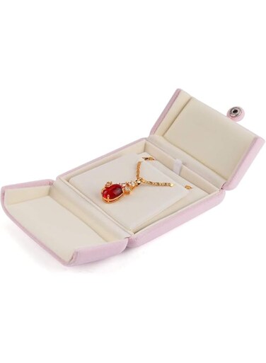 Pink Velvet Necklace Pendant Box Jewelry Gift Box Bracelet Chain Earrings Display Storage Case for Birthday Engagement Proposal