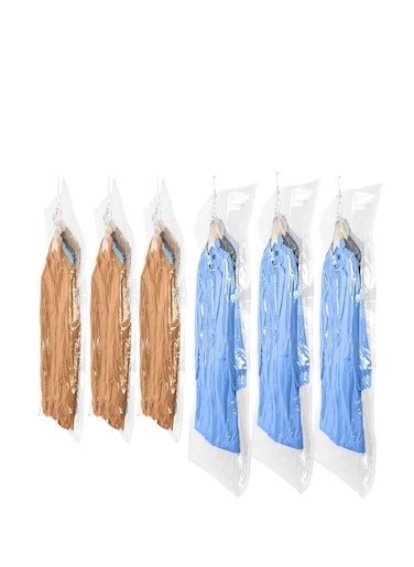 6 Hanging Vacuum Storage Bags 3 Extra Large and 3 Large Space Saver Ziploc Bags Clear Garment Protectors for Wardrobe Wardrobe