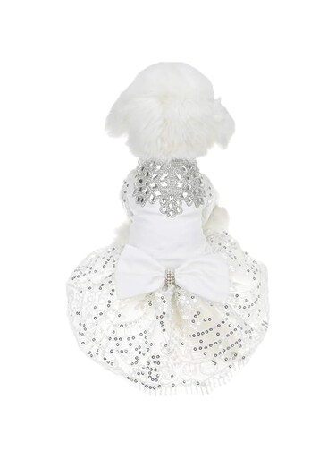 Sparkling Rhinestone Dog Wedding Party Dress Skirt Luxury Lace Bow Dress Bride Costume for Small Dog Pet Apparel (White, XL)