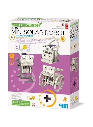 4M 3 In 1 Eco Engineering Mini Solar Robot Toy For Boys, White, 00-03377
