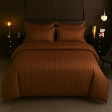 MAXQON 6-Piece Duvet Cover Set &ndash;Queen Size, Includes 1 Duvet Cover(220x240cm), 1 Fitted Sheet(150x200+30cm) 4 Pillowcases(53x75cm), Color Brown