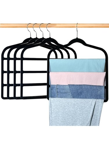 S SYMEFER Trouser Hanger Space Saving Clothes Hanger for Closet Storage Organizer Multi Velvet Non-Slip Hangers with 4 Layers Slacks for Scarf Bar Belts Ties Towel Pants Rack Leggings Hanger