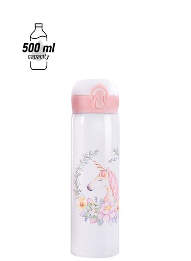 Steel Printed Water Bottle White/Pink/Green 500ml