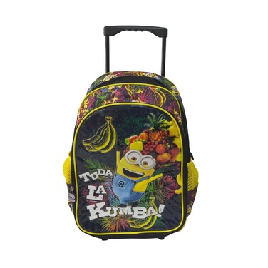 Minions Fun Boy School Trolley Bag 16 Inch Multicolor Polyester Set of 01
