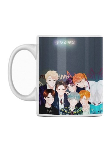 Anime Printed Mug Grey/White/Blue 350ml