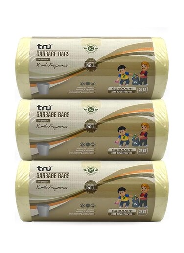 tru Vanilla Scented Garbage Bags Compact Roll 60x90cm - Pack of 3