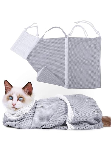 ShabeEat Cat Bathing Bag Anti-Bite and Anti-Scratch Cat Grooming Bag for Bathing, Nail Trimming, Medicine Taking,Injection,Adjustable Multifunctional Breathable Restraint Shower Bag - Gray
