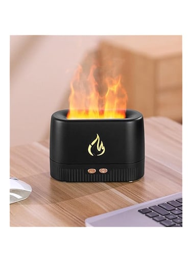 showkah&reg; Essential Oil Flame Aroma Diffuser Simulation 3D Flame Light Humidifier Aroma Mist Maker Air Freshener Fragrance Sleep Atomizer Home &amp; Office Aromatherapy Humidifier Air Freshener (Black)