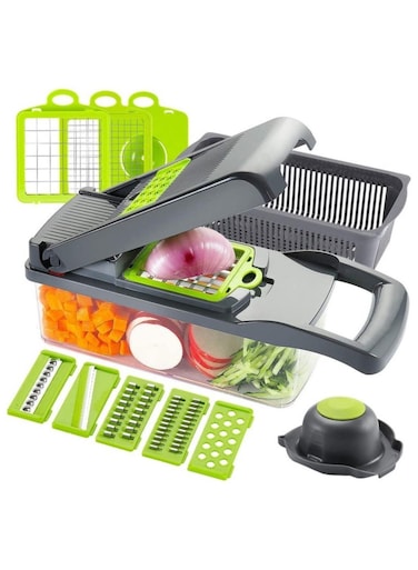 Chopper Slicer Dicer - 12-in-1 Fruits Cutter Mandoline Slicer Food Chopper/Cutter with 7 Stainless Steel Blades, Adjustable Slicer &amp; Dicer with Storage Container