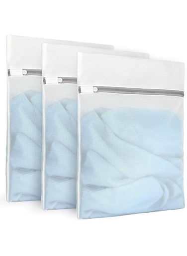 Laundry Bag, 3 Large Honeycomb Delicates Bags for Washing Machine, 60 * 60CM 30 * 40CM Lingerie Bags, Mesh Wash Bag, Travel Storage Organizer Bag, Travel Laundry Bag (White, 2 XXL Large+1 Large)
