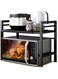 Extendable Microwave Oven Rack,Microwave/Toaster Shelf Heavy Duty Stand Kitchen Counter Top Organizer,Adjustable Height &amp; Length,1-Tier with 6 Hooks, 55lbs Weight Capacity