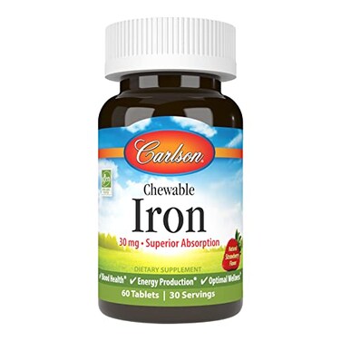 Carlson - Chewable Iron, 30 Mg, Superior Absorption, Blood Health, Energy Production &amp; Optimal Wellness, Natural Strawberry Flavor, 60 Tablets