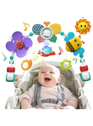 Musical Baby Stroller Arch Toys, Travel Car Seat Toys, Baby Play Arch Crib Accessory Toys,Travel Arch Bassinet Toys for Infant &amp; Toddlers, Pram Activity Arch Bar Toys for Babies Infants