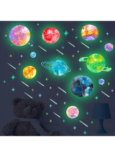 KASTWAVE Glow in The Dark Solar System Wall Decals for Ceiling Luminous Colorful Planets Stars Wall Stickers for Kids Bedroom Nursery Decor
