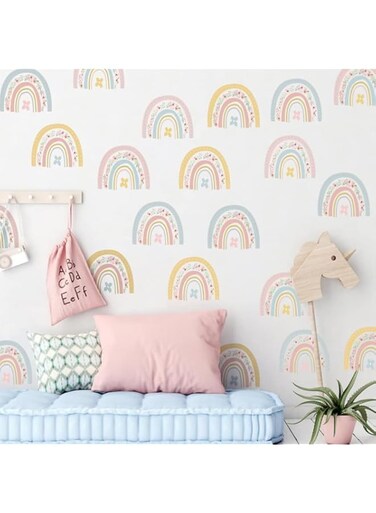 Azonee Rainbow Wall Decor, 6 Sheets Rainbow Peel and Stick Wall Decals, Boho Wall Decal, for Girls Bedroom, Kids Room, Nursery Decor, Classroom Wall Decor