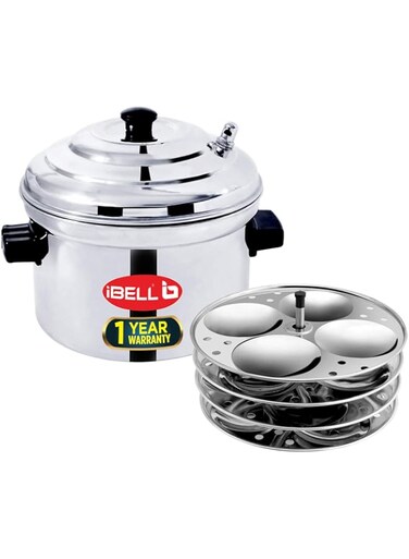 IBELL Stainless Steel Idly Cooker, Induction and Gas Stove Compatible Idli Maker (Silver; 16 Idlies) 4-Plates